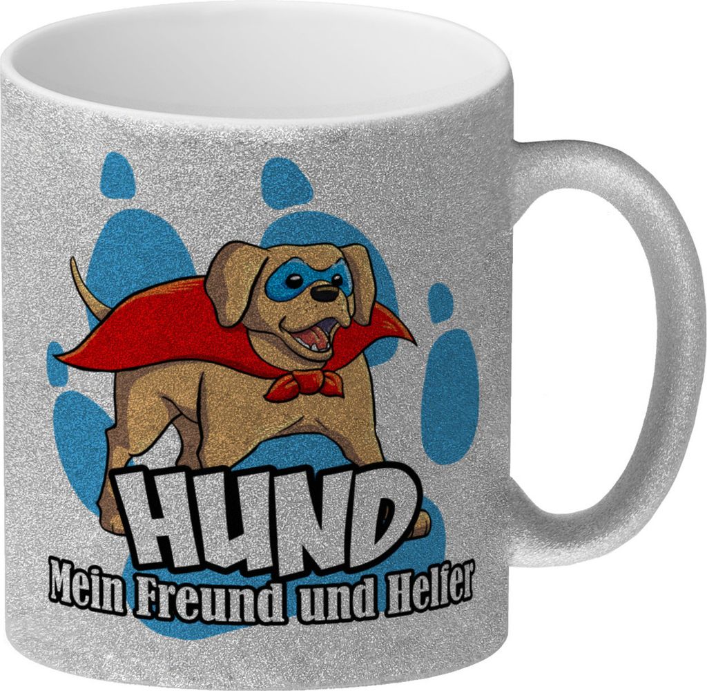 Glitzer-Kaffeebecher mit Superhelden - Labrador - Hund mein Freund und Helfer