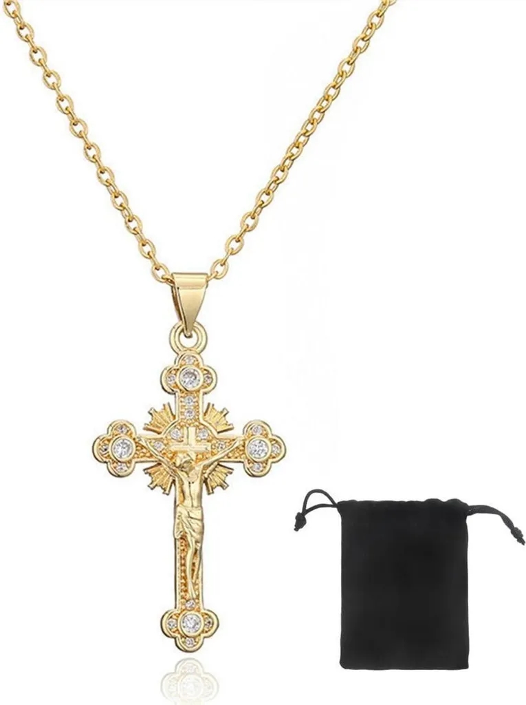 Collier croix or 18 carats et zirconium AAA - Brillance diamantée