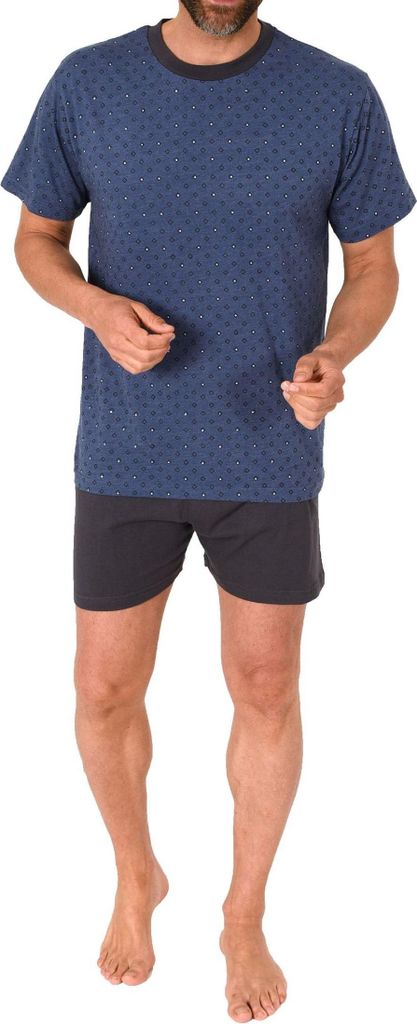 Normann Herren Schlafanzug kurz Shorty Pyjama in melange Optik ; blau-mel. , 50