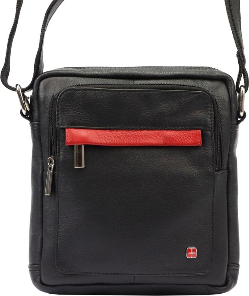 Umhängetasche BB178 aus Naturleder, Rot-Schwarz, 20 cm Länge, 22 cm Höhe, 7 cm Breite