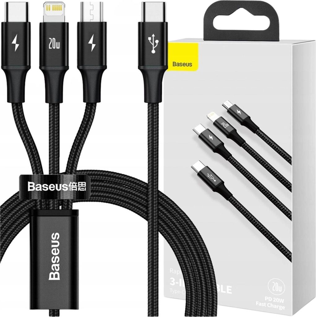 Baseus Rapid Series 3-in-1 USB Type-C Cable  PD 20W 1.5m Immagine del prodotto 