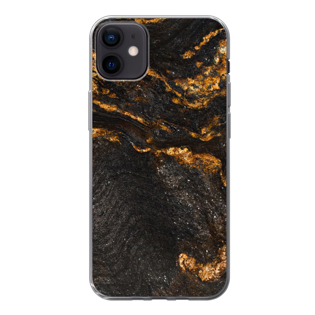 MuchoWow Handyhülle Schutzhülle Hülle für iPhone 12 mini Marmor - Limette - Schwarz - Gold - Marmoroptik - Luxus Silikon Softcase Handy Hüll...