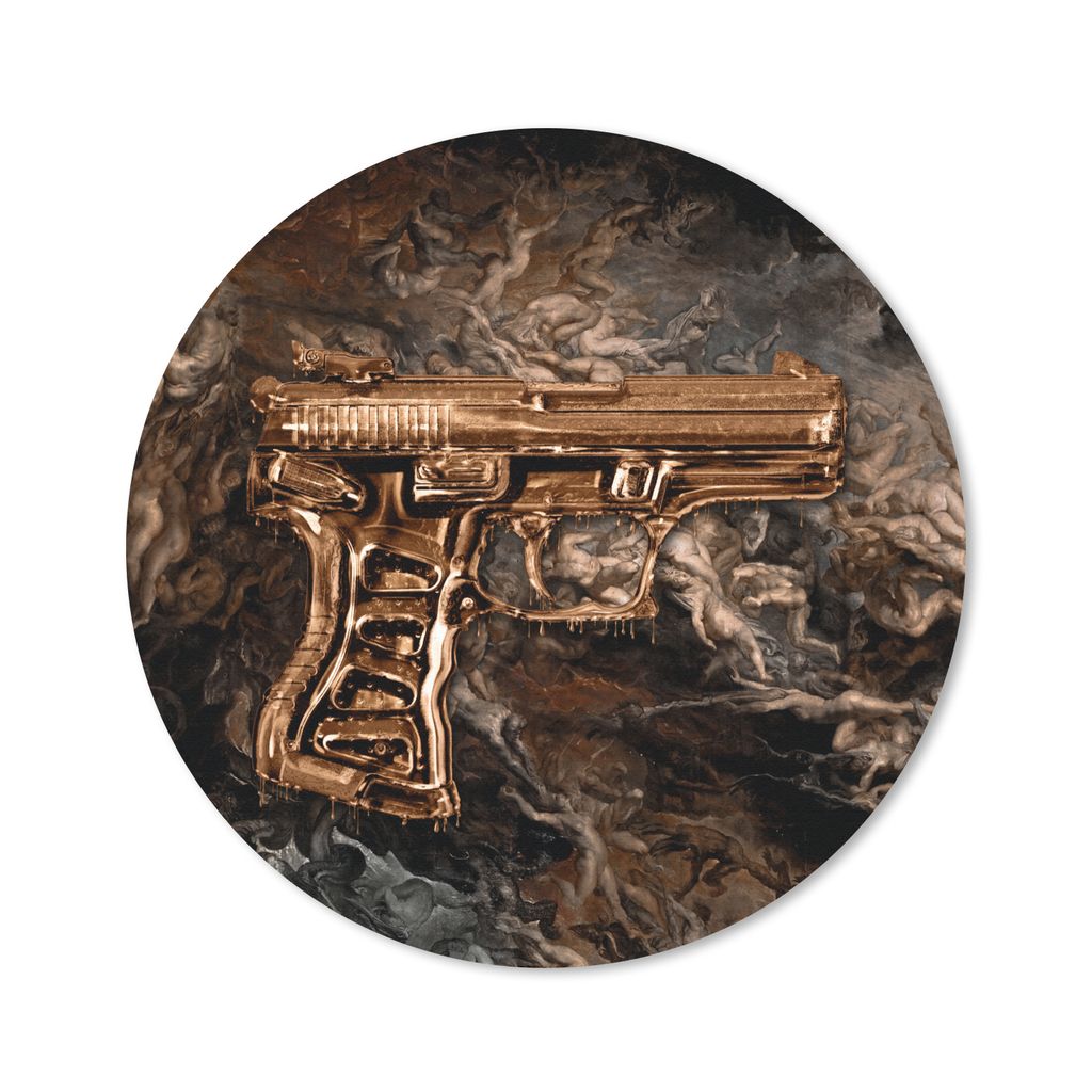 MuchoWow Mauspad Mousepad Pistole - Gold - Rauch 50x50 cm - Mousepads - Maus Mat - Pad - Mausunterlage - Vinyl