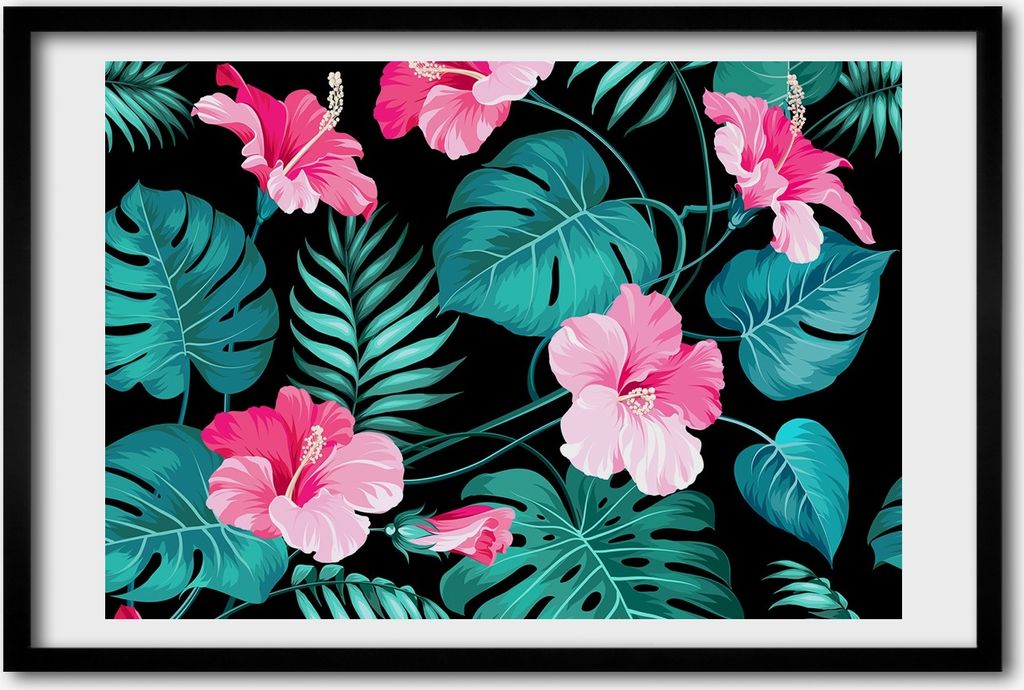 Bild 60x40 MDF-Rahmen, Wandkunst tropische Blumen