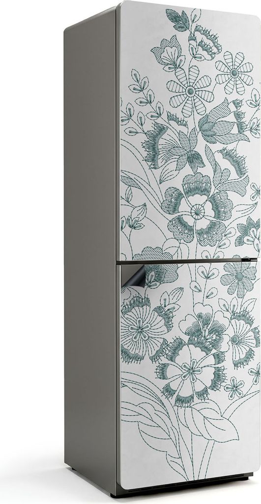 Blumenillustration mit Details – Magnetische Kühlschrank Abdeckung – Dekorfolie magnetisch Küche – Kühlschrank Magnet Deko – selbstklebe...
