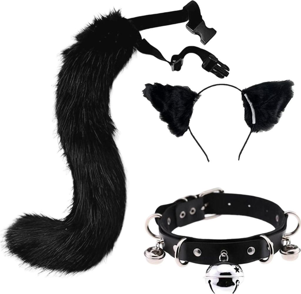 Costume da gatto Set orecchie pelose coda collare volpe Immagine del prodotto 