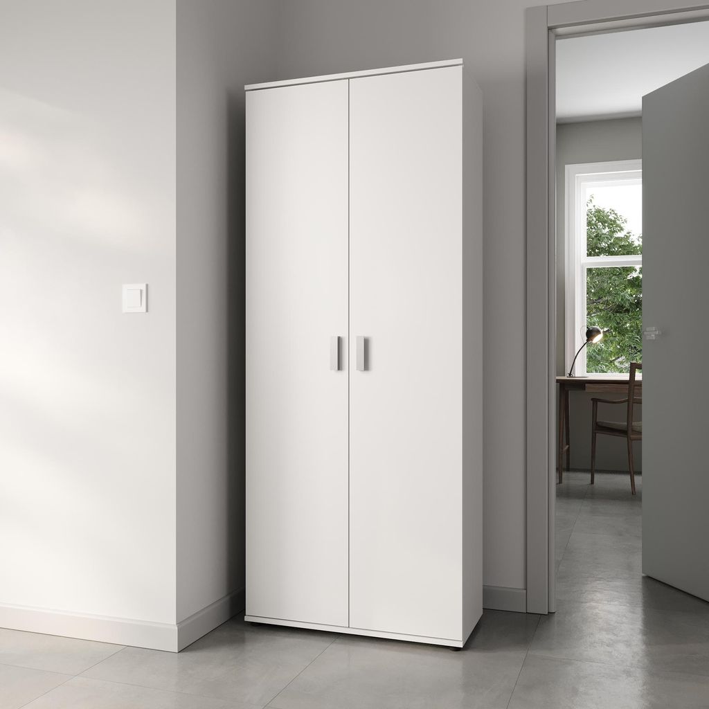 Mehrzweckschrank 75 cm breit Weiß 2 Türen & 6 Einlegeböden