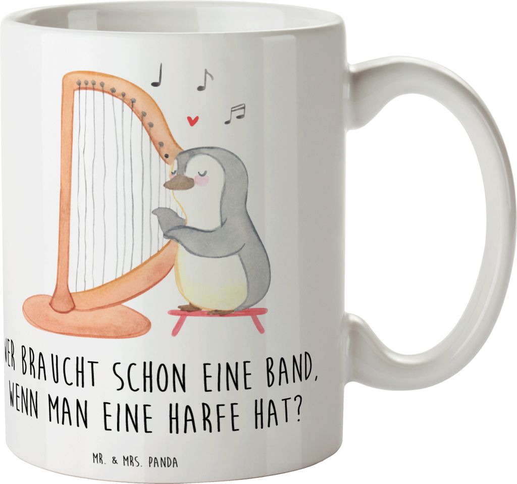 Mr. & Mrs. Panda Tasse Harfenzauber - Weiß - Geschenk, Kaffeetasse, kaffeebecher keramik, Lernen, Elegant, Trinkbecher, Instrument, Musik, himmlis...