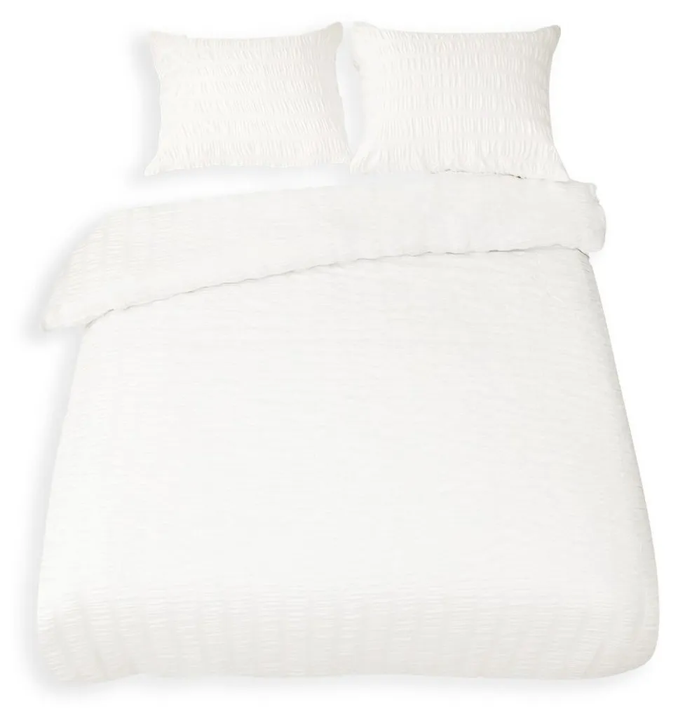 Ensemble de linge de lit satin de coton 160x200 gaufré blanc uni