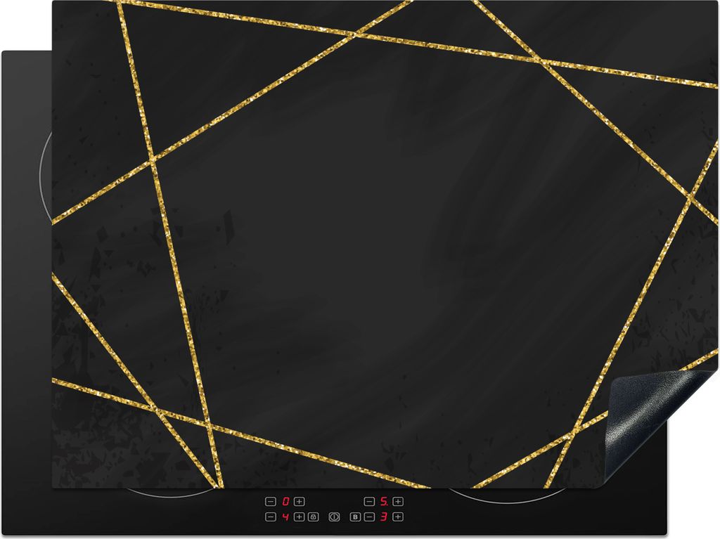 KitchenYeah Herdabdeckplatte Geometrisches Muster aus goldenen Linien auf schwarzem Hintergrund , 71x52cm, Küche Deko, Glaskeramikfeld Herdabdec...