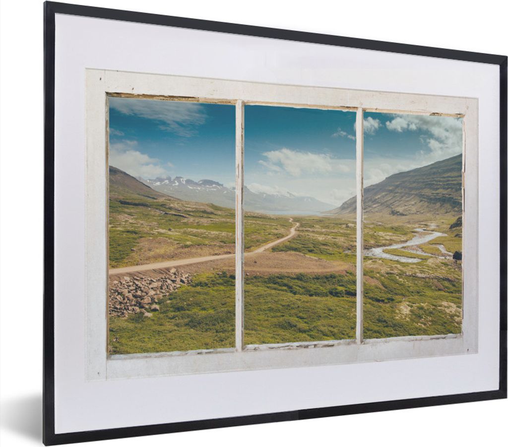 MuchoWow MuchoWow Gerahmtes Poster Aussicht - Weg - Berg 40x30 cm - Poster mit zchwarzem Bilderrahmen - Bilderrahmen - Poster im Rahmen