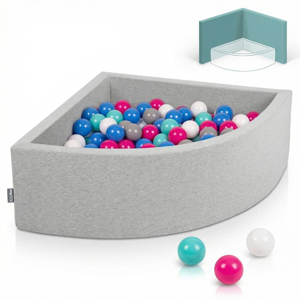 KiddyMoon Bällebad 90x30cm Viertel Ecking 200 Bälle ∅7cm Rund Bällepool Mit Bunten Bällen Für Babys Und Kinder