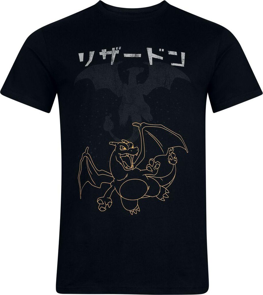 Pokémon T-Shirt Herren Charizard schwarz Fan-Merch, Gaming 100% Baumwolle S