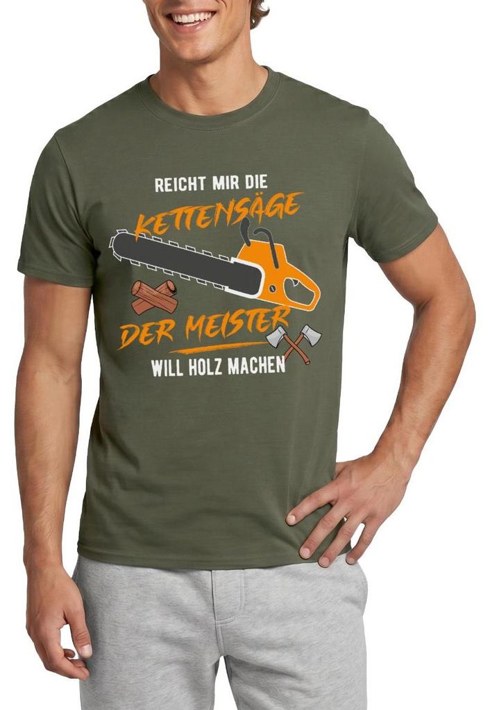 Spreadshirt Der Meister Will Holz Machen Lustige Geschenkidee Holzfäller Männer T-Shirt, XXL, Militärgrün