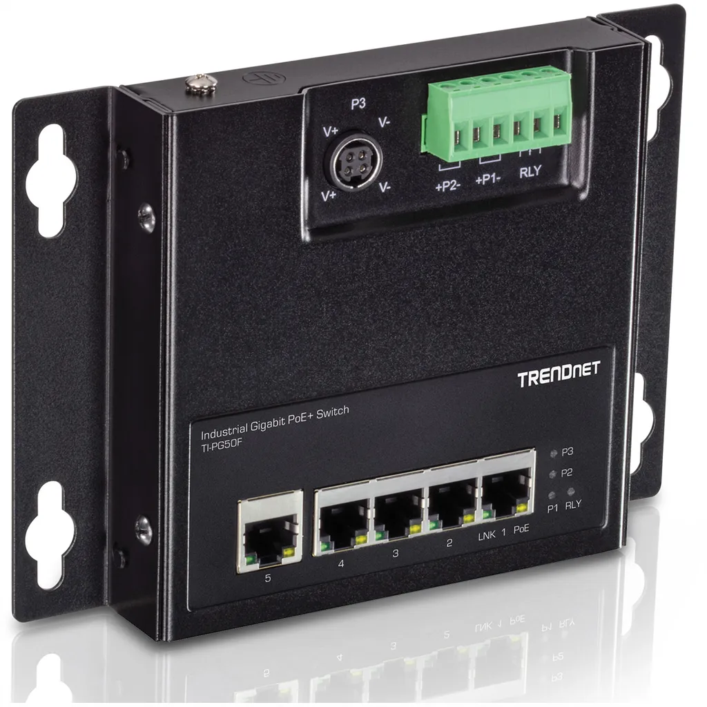 Switch Industriel Rail DIN 5 Ports Gigabit PoE+ TRENDnet TI-PG50F Noir