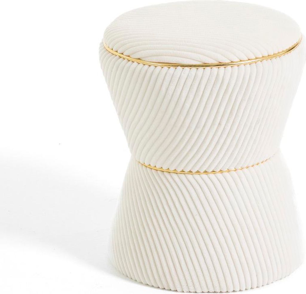 Pouf aus geripptem Samt mit Sanduhrform und goldener Zierlinie – elegant, modern und vielseitig für Wohnzimmer, Schlafzimmer und Flur – KORA