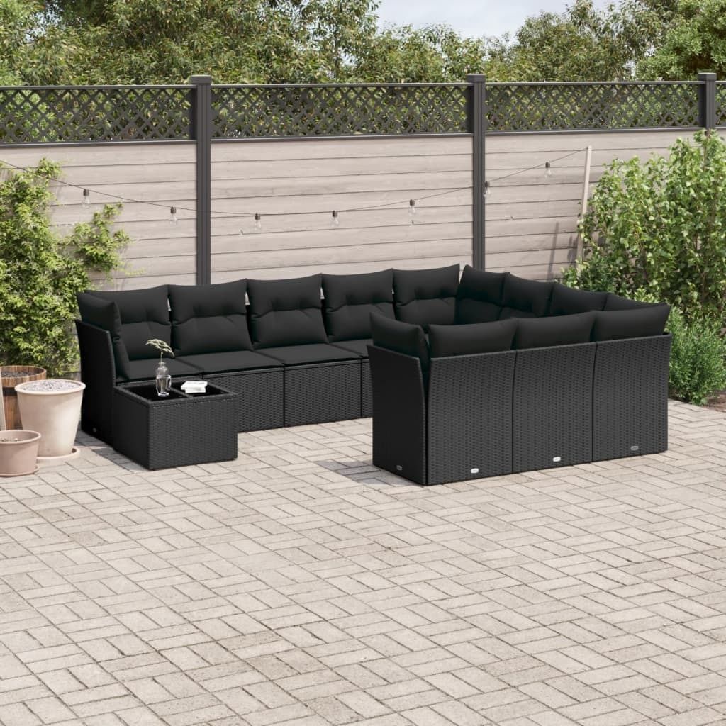 Design 11-tlg. Garten-Sofagarnitur mit Kissen Schwarz Poly Rattan, Gartenmöbel-Sets 2024