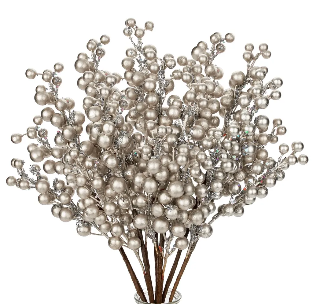 Tiges de baies pailletées pour sapin de Noël - Décoration scintillante