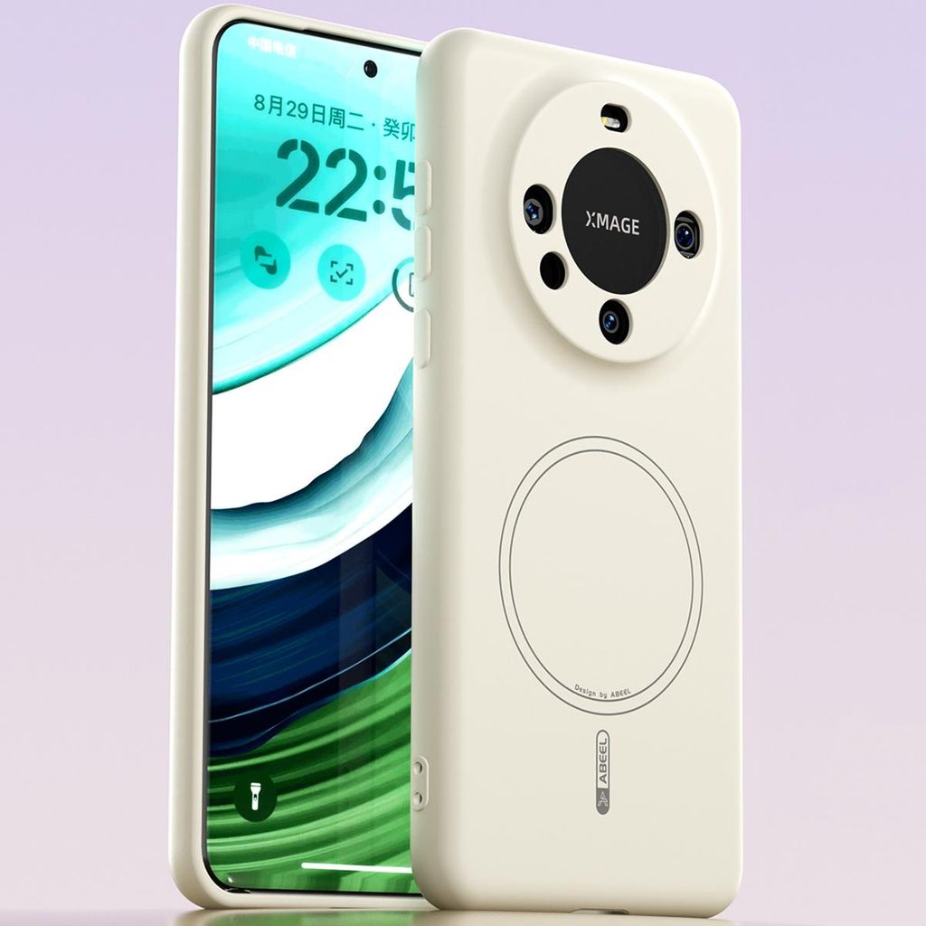 Magnetische Handyhülle für Huawei Mate 60, MagSafe kompatible, Flüssig Silikon Stoßfest Kratzfest Hülle Beige