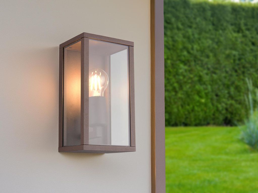 Moderne LED Außenwandleuchte in Rostoptik mit Glas Terrassenbeleuchtung, H: 26cm