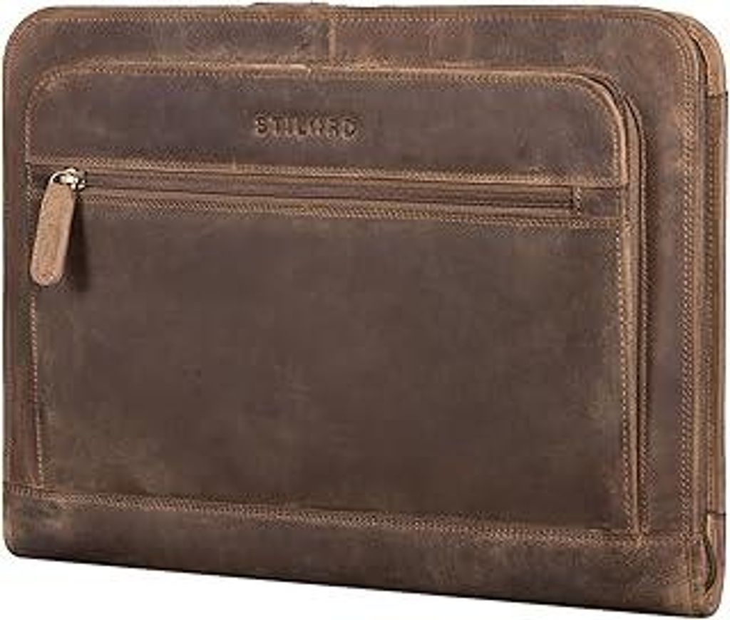 STILORD 'Elton' Dokumententasche Leder Konferenzmappe A4 Schreibmappe 13,3 Zoll Aktenmappe Große Dokumentenmappe mit Reißverschluss Vintage Echtl...