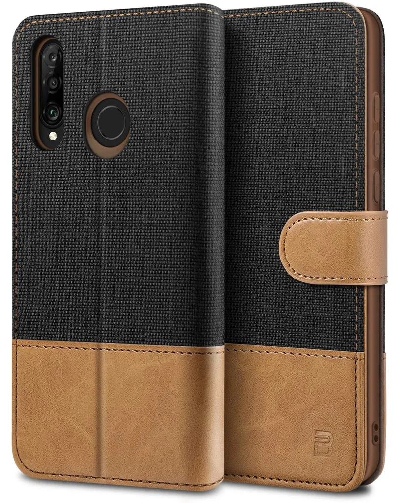 Coque Huawei P30 Lite rabat noir anti-rayures pour protection écran