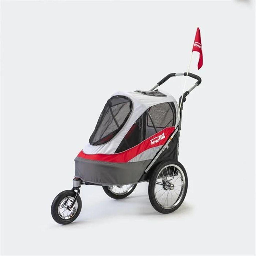InnoPet Sporty Trailer AT Pet Stroller Hundebuggy mit Luftreifen Fahrradanhänger Nylon rot/weiß bis 30kg
