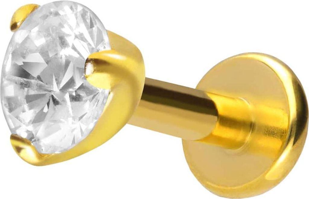 Ohrpiercing, Nasenpiercing Titan Labret mit Innengewinde EINGEFASSTER KRISTALL Gold Stablänge: 8mm | Stabstärke: 1,6mm | Kristallgröße: 4mm