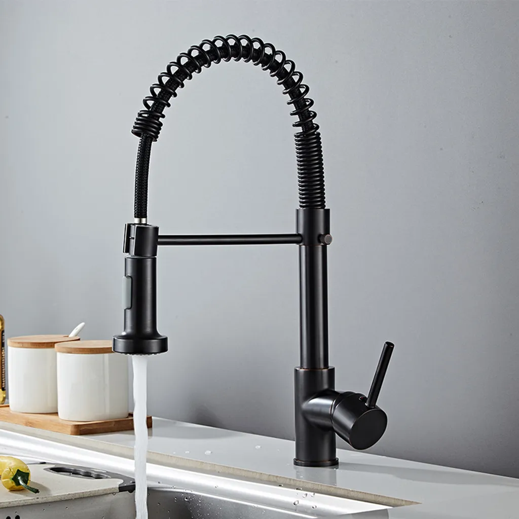 Rubinetto Miscelatore Nero Cucina Professionale | Molla 360° Spray - 5