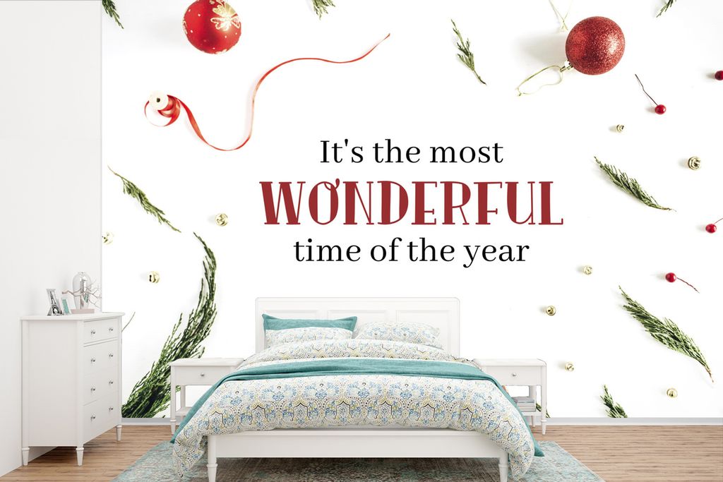 MuchoWow Fototapete für Wohnzimmer oder Schlafzimmer Wandtapete Vinyl Motivtapete Winter - Weihnachten - Zitat - 525x350 cm - Das Hintergrundbild