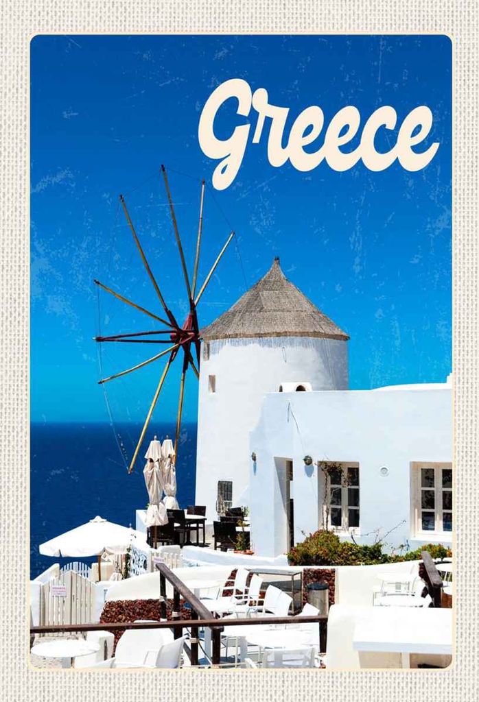 vianmo Holzschild 30x20 cm Greece Griechenland weiße Häuser Bildmotiv Reisemotiv Abenteuer Reisen
