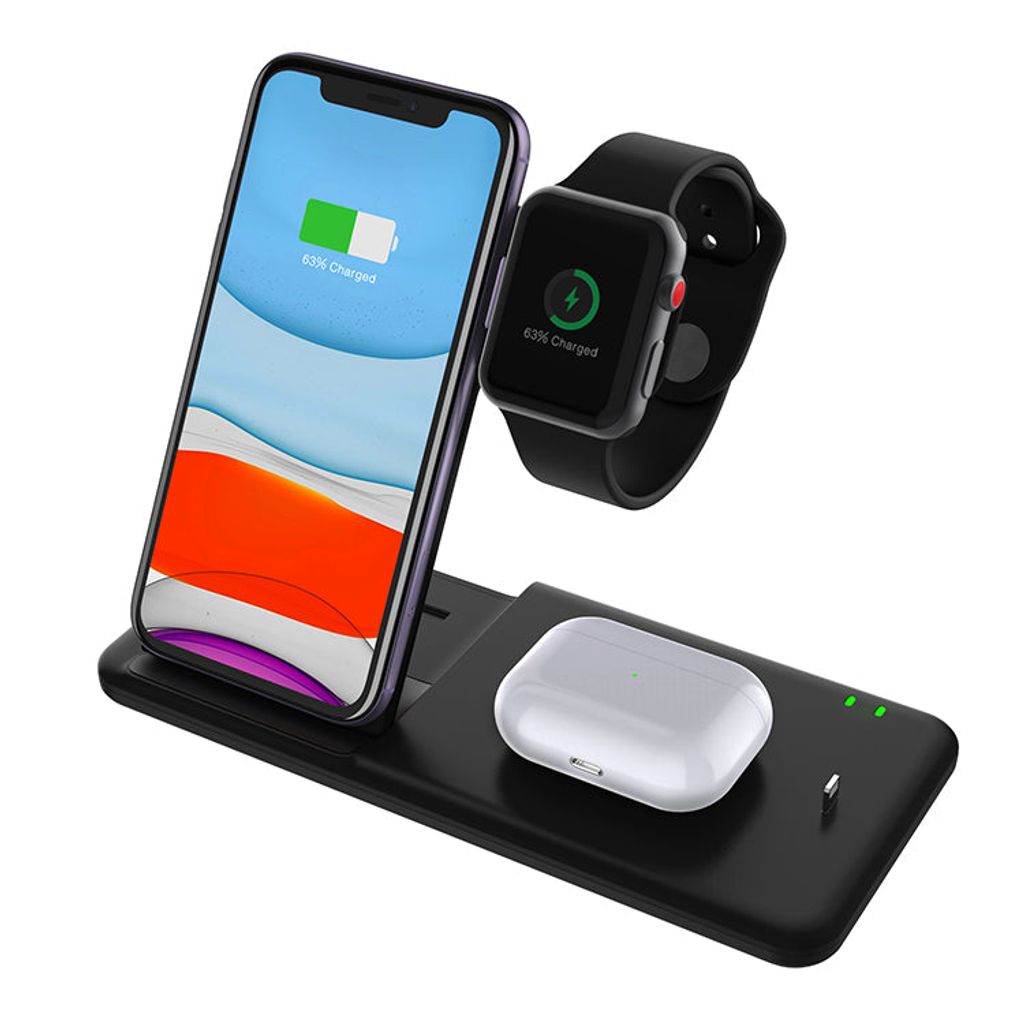 4-in-1 Wireless Charger 15W Schnellladegerät MagSafe (inkl. Quick Charge 3.0 Stecker) Schwarz- ZenXstore