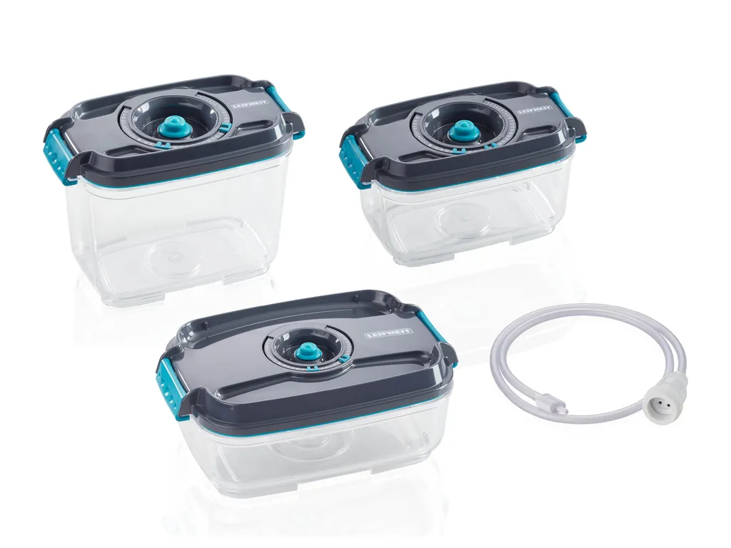 Leifheit LFH3233 Set di Contenitori Salvafreschezza Sottovuoto Antracite Turchese Trasparente