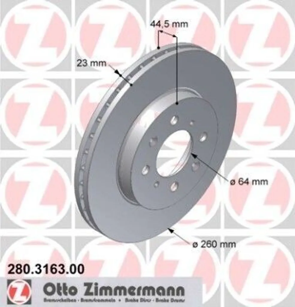 Disque de frein avant pour Civic VII Zimmermann haute performance 262mm