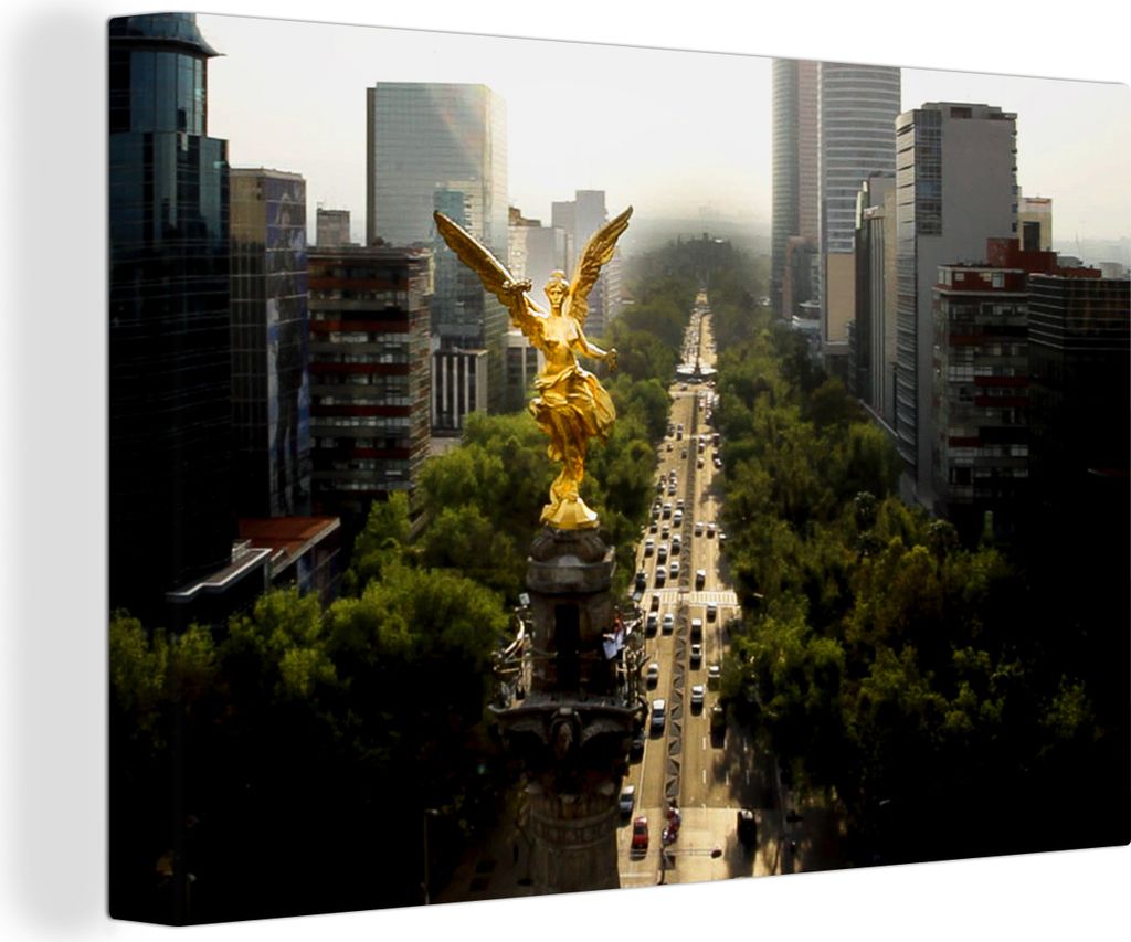 OneMillionCanvasses - Leinwandbilder - 150x100 cm, Luftaufnahme des Unabhängigkeitsengels in Mexiko-Stadt, Wandbilder Kunstdruck Wanddekoration