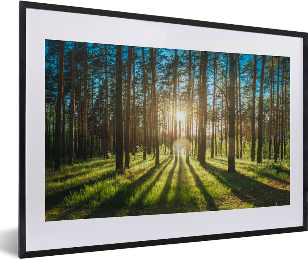 MuchoWow Gerahmtes Poster Sonne - Bäume - Landschaft - Gras 60x40 cm - Poster mit Schwarzem Bilderrahmen Wandposter Rahmen Foto Bilder - Schlafz...
