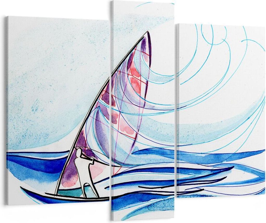 Bild auf Leinwand - Leinwandbild - Windsurfen Grafik Illustration Sommer - 95x80cm - Wand Bild - Wanddeko - Leinwanddruck - Bilder - Kunstdruck - L...