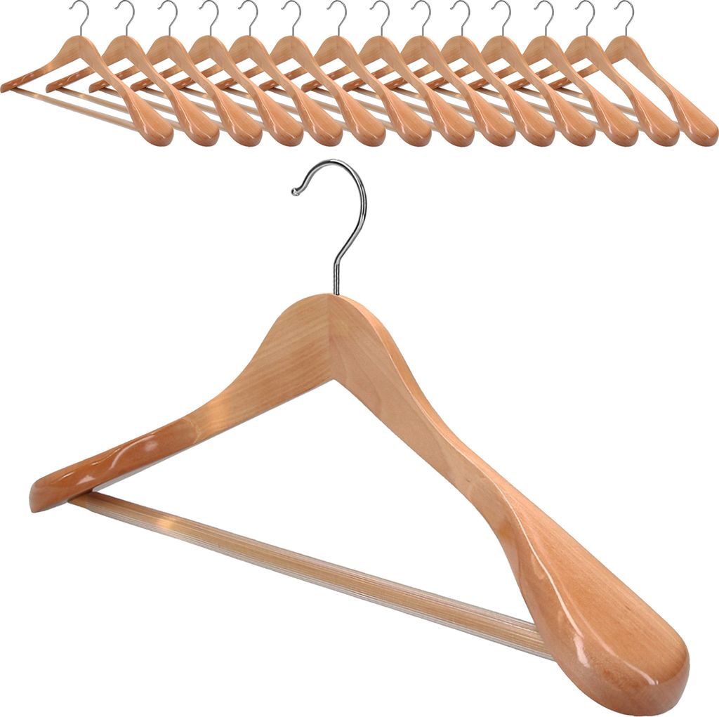 VonBueren 15 x Kleiderbügel Holz | 45 x 22,5 cm breit je Bügel/Holzbügel | stabile Holzkleiderbügel | Anzugbügel, Hose, Hemden