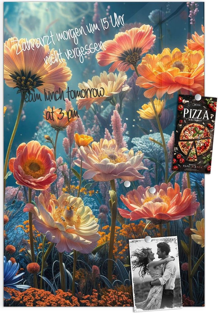 Magnettafel 40x60cm Pinnwand Whiteboard beschreibbar - Blumengarten