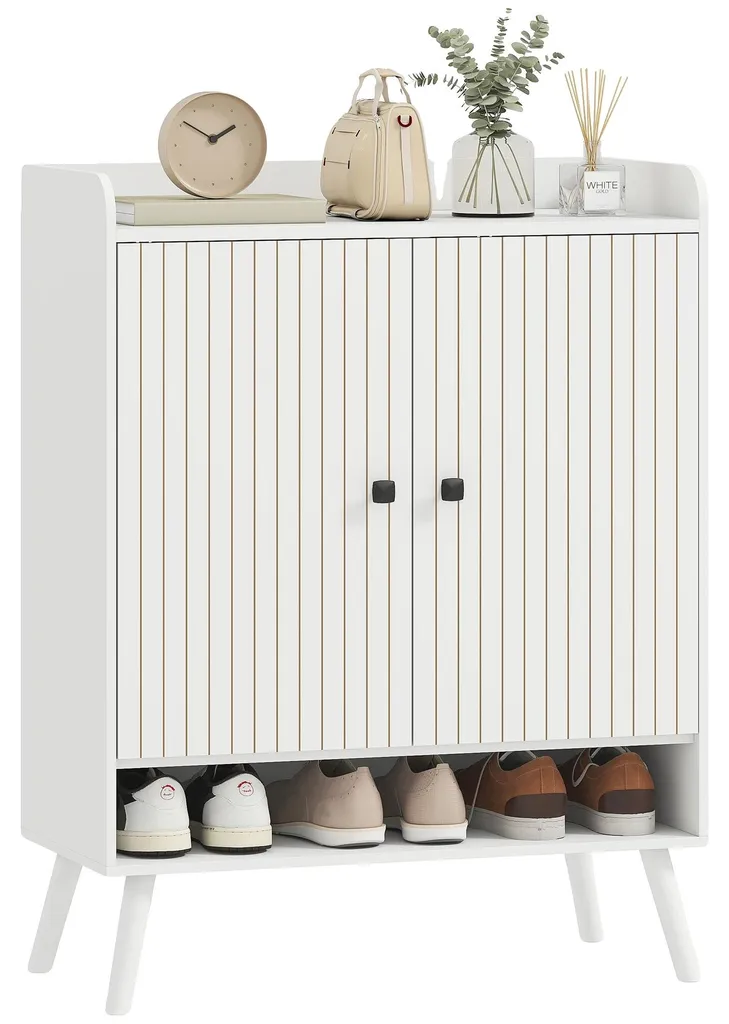 Rangement chaussures pour entrée : étagère blanche 5 niveaux design