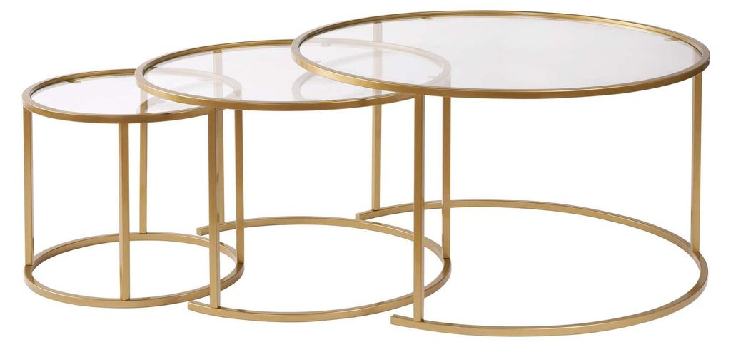 3er-Set Couchtische aus Metall "Aurum" - 80 x 80 x 43 cm - Transparent Gold