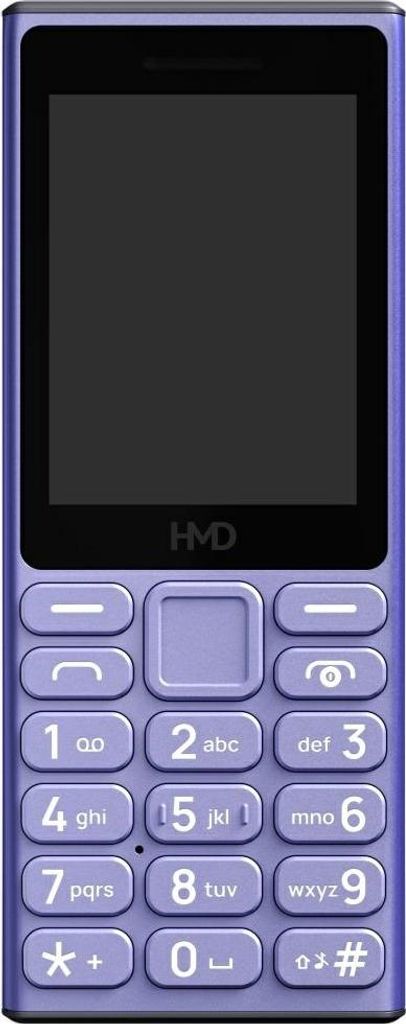 A purple feature phone with a screen and keypad.