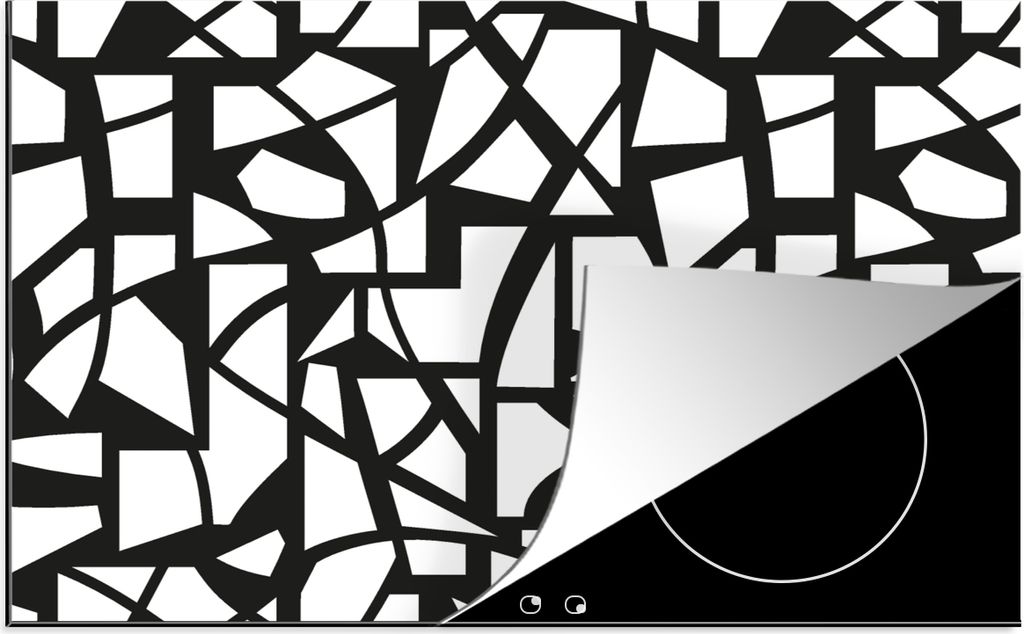KitchenYeah Herdabdeckplatte Muster - Geometrisch - Weiß - Schwarz , 80x52cm, Küche Deko, Glaskeramikkochfeld Herdabdeckung, Abdeckplatte fùr ...