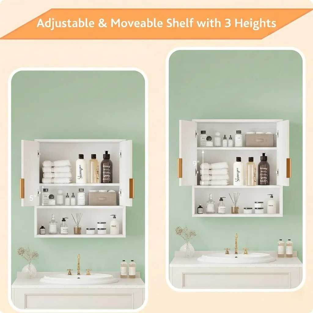 Meuble de salle de bain mural blanc avec compartiment ouvert et portes - 5
