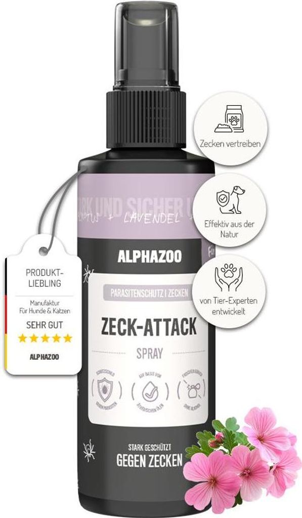 alphazoo Zeck-Attack Anti Zecken Spray für Hunde 100 ml I Natürliches Mittel gegen Zecken mit Sofortwirkung I Langzeit Zecken Schutz
