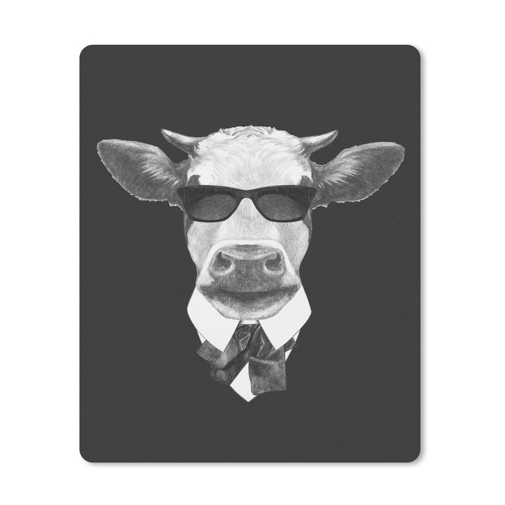 MuchoWow Mauspad Mousepad Kuh - Sonnenbrille - Schwarz - Weiß 30x40 cm - Mousepads - Maus Mat - Pad - Mausunterlage - Mausmatten