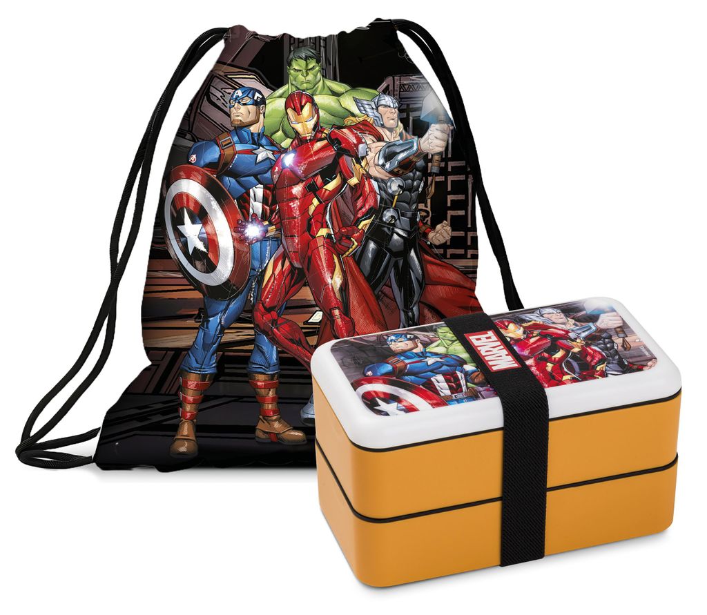 Gilde 2tlg. Set, Lunchbox, Beutel, Marvel - Avengers , Kunststoff, mehrfarbig, VE 1, L. 10 cm, B. 18 cm, H. 10 cm Höhe: 10.00 cm Breite: 18.00 cm ...