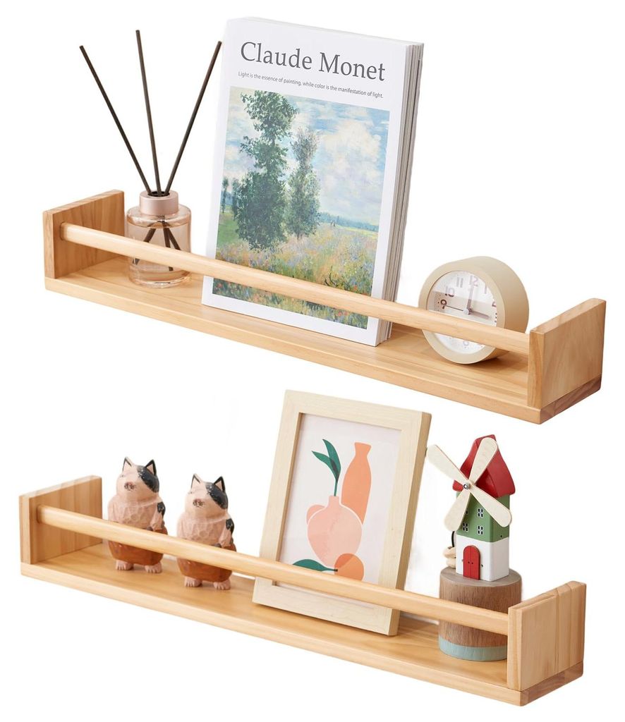 Schwebendes Wandregal, Wandpaneel aus Holz, Fotoregal, Massivholz-Bücherregal für Kinderzimmer, Wohnzimmer, Schlafzimmer (60 cm)