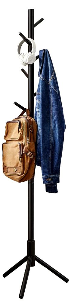 Garderobenständer aus Massivholz in Baumform, 8 Haken, 3 verstellbare Höhen, für Kleidung, Hüte und Taschen, schwarz