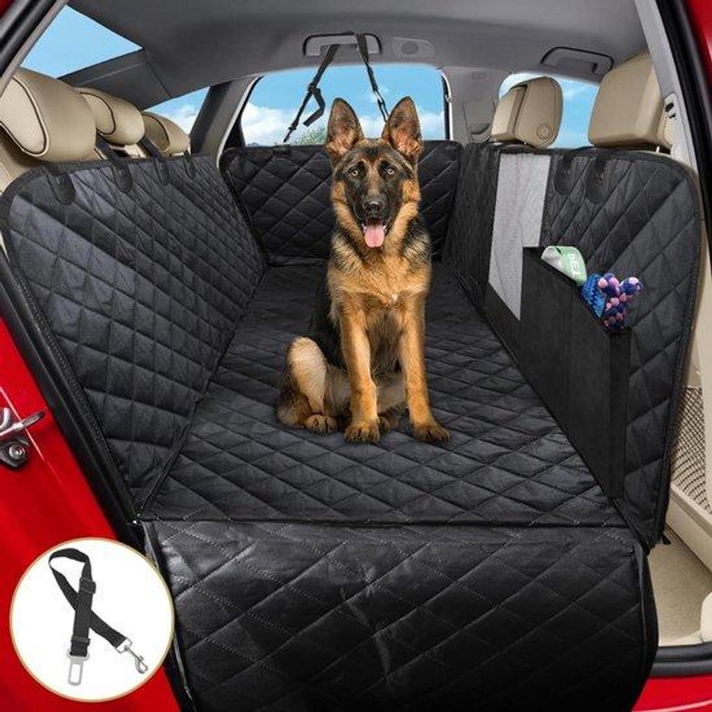 Hundedecke 4-in-1 Autohundedecke mit Seitenbeschutzung und Wasserfestem Beobachtungsfenster, Anti-Slip-Sicherheitsgurt für Auto, LKW, SUV, 137 x 1...